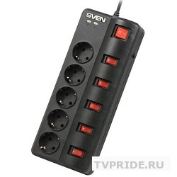 Сетевой фильтр 1,8м SVEN Fort black отдельные выключатели