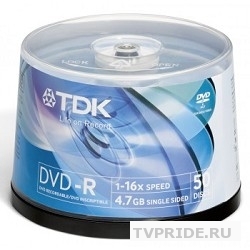 TDK Диск DVD-R 4.7Gb 16x Cake Box 50шт DVD-R47CBED50/75000025967/75000025785,t19417