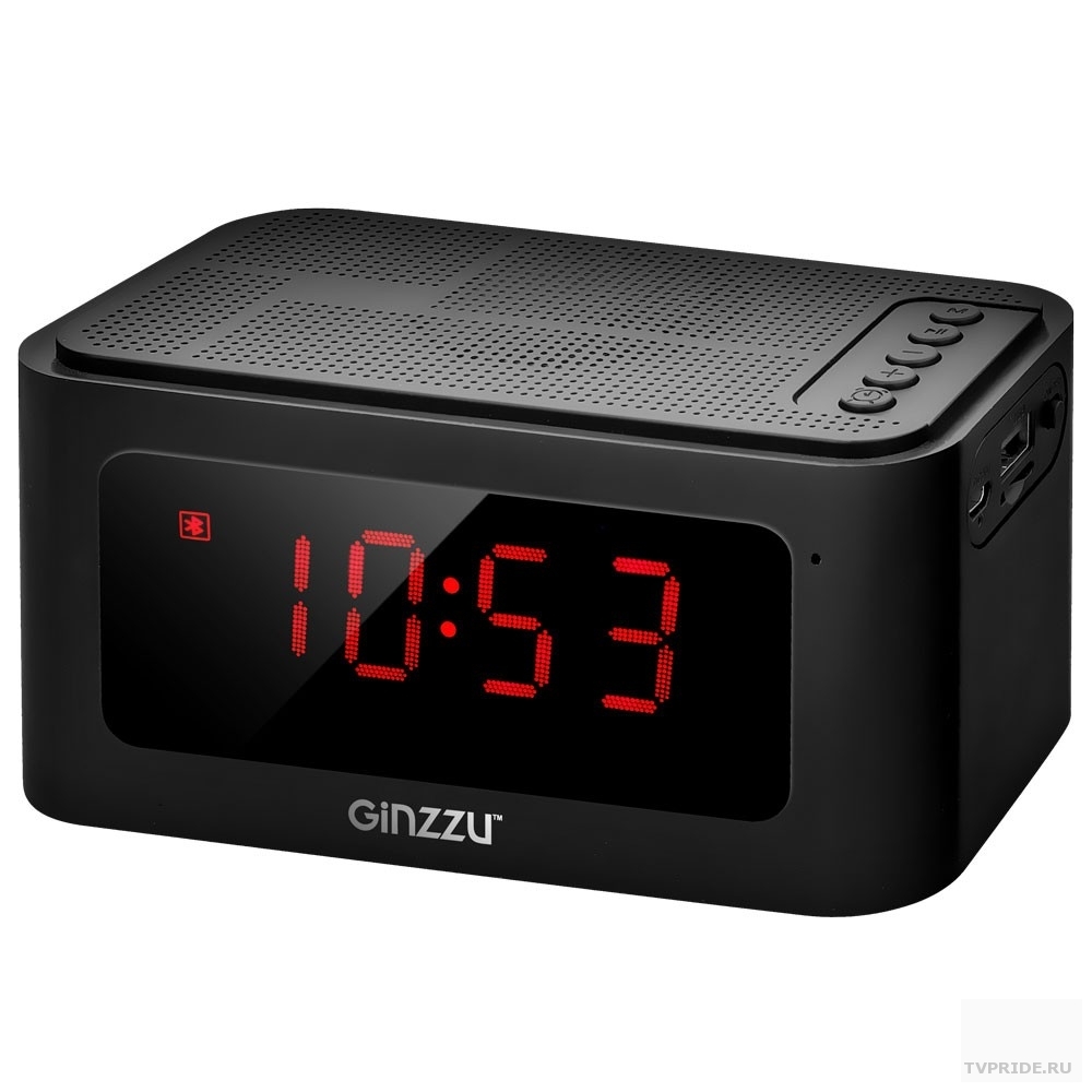 Колонка портативная Ginzzu GM-881B BT, 3W/LCD/USB/TF/AUX/FM/часы/будильник