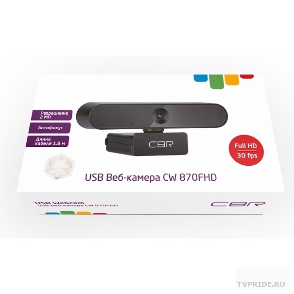 Веб-камера CBR CW 870FHD Black, матрица 2 МП, разрешение видео 1920х1080, USB 2.0, встроенный мик