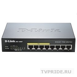 D-Link DGS-1008P/E1A Неуправляемый коммутатор с 8 портами 10/100/1000Base-T 4 порта PoE 802.3af/at, PoE-бюджет 80 Вт