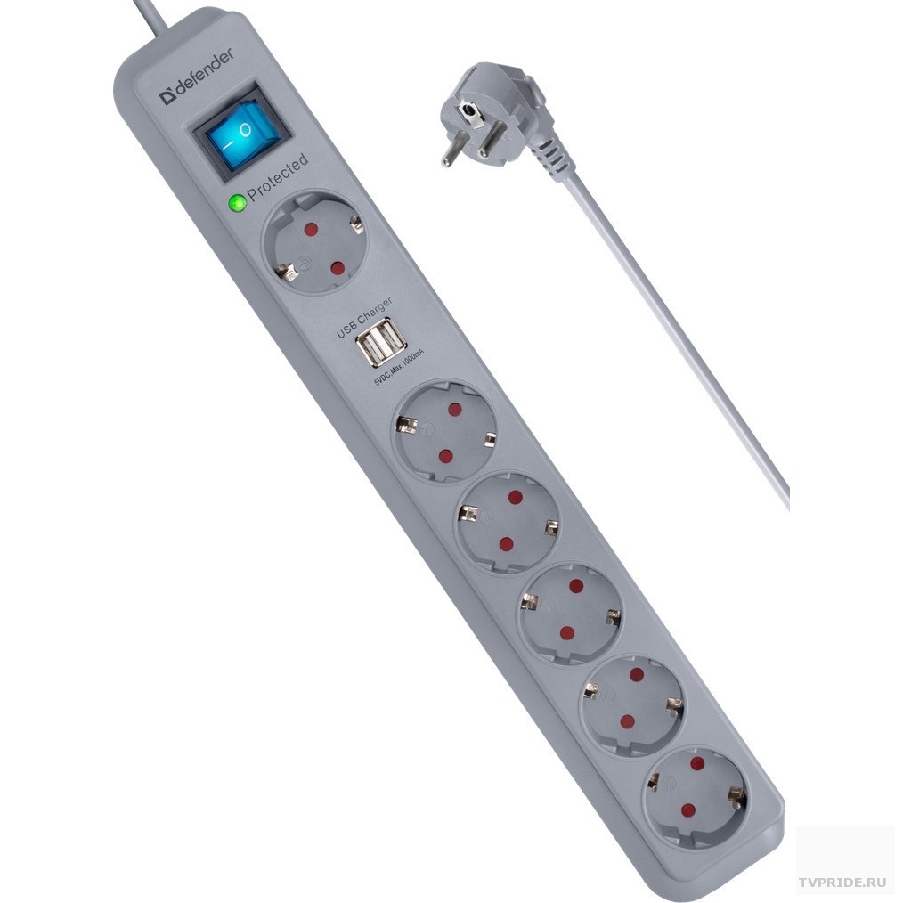 Defender Фильтр DFS-501, 2.0м, 6 евророзеток 2USB 99051
