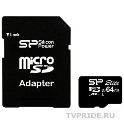 Micro SecureDigital 64Gb Silicon Power SP064GBSTXBU1V10SP MicroSDXC Class 10 UHS-I, SD adapter