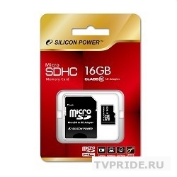 Micro SecureDigital 16Gb Silicon Power SP016GBSTH010V10SP MicroSDHC Class 10, SD adapter