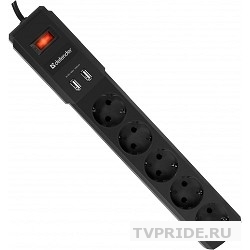 Defender Сетевой Фильтр DFS 451, 1.8м, 5 розеток, черный 99041