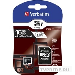 Micro SecureDigital 16Gb Verbatim 44082 MicroSDHC Class 10 UHS-I, SD adapter