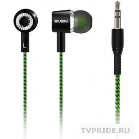 SVEN E-107, черный-зелёный наушники 103 Дб, mini jack 3.5 mm