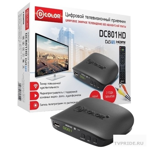 Ресивер DVB-T2 D-Color DC801HD черный MStar 7T01, maxliner 608, RCA, HDMI, USB