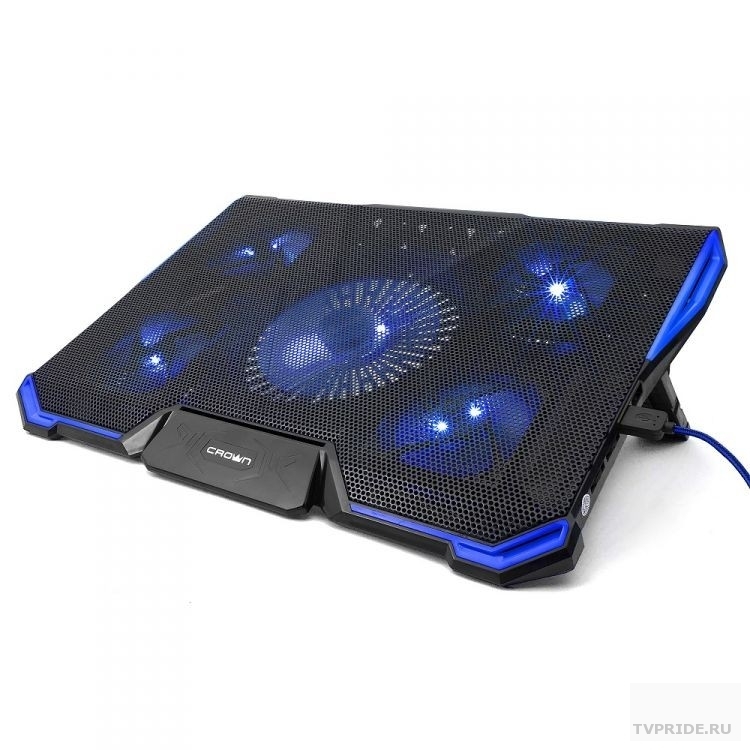 CROWN Подставка для ноутбука CMLS-k331 BLUE  до 19" Размер 41029229мм , кулеры D140mm1 D80mm4, синяя led подсветка, регулятор скорости, 7 уровней наклона