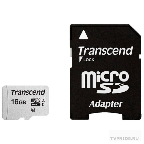 Micro SecureDigital 16Gb Transcend TS16GUSD300S-A MicroSDHC Class 10 UHS-I, SD adapter