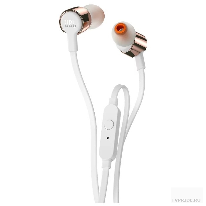 JBL T210 RGD 1.2м розовое золото/белый проводные в ушной раковине