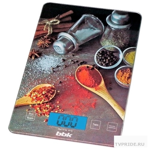 Весы кухонные BBK KS100G, стекло/ пластик, 5 кг, рисунок-перечницы