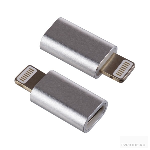 PERFEO Переходник для iPhone, Micro USB розетка - 8 PIN Lightning, серебро I4313