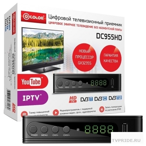 Ресивер DVB-T2 D-Color DC955HD GX3235S, DVB-T2, DVB-С Пластик, RCA, HDMI, USB, WI