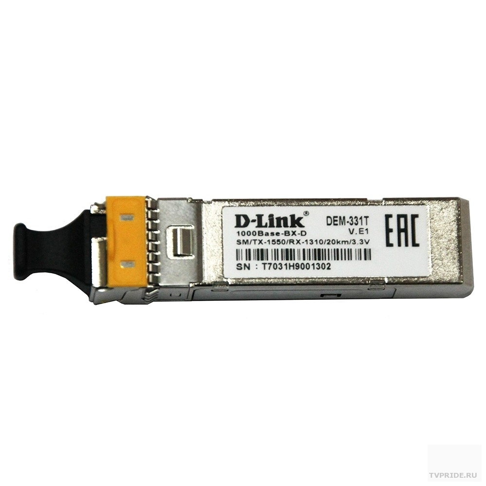 D-Link 331T/20KM/A1A WDM SFP-трансивер с 1 портом 1000Base-BX-D Tx1550 нм, Rx1310 нм для одномодового оптического кабеля до 20 км, разъем Simplex LC