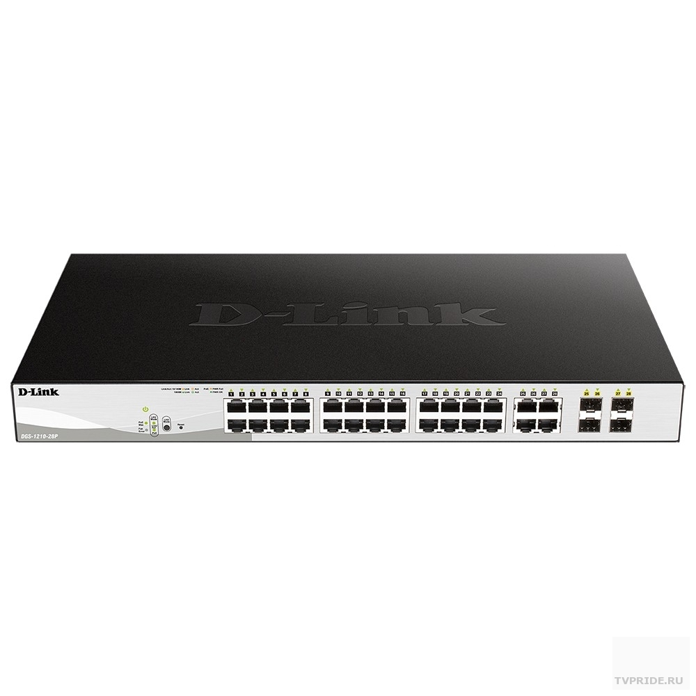 D-Link DGS-1210-28P/FL1A Управляемый L2 коммутатор с 24 портами 10/100/1000Base-T и 4 комбо-портами 100/1000Base-T/SFP 24 порта PoE 802.3af/at, РоЕ-бюджет 193 Вт