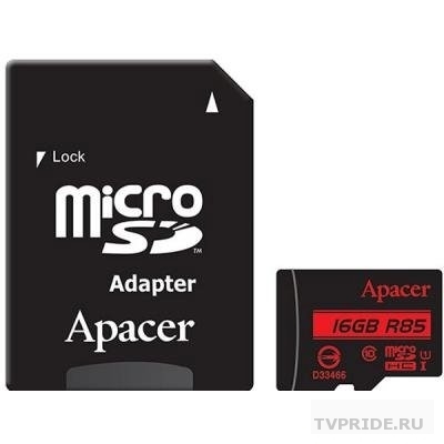 Micro SecureDigital 16Gb Apacer AP16GMCSH10U5-R MicroSDHC Class 10 UHS-I U1, SD adapter