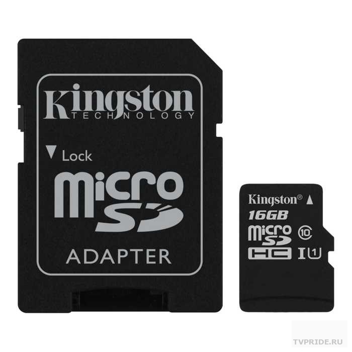 Micro SecureDigital 16Gb Kingston SDCS2/16GB MicroSDHC Class 10 UHS-I, SD adapter