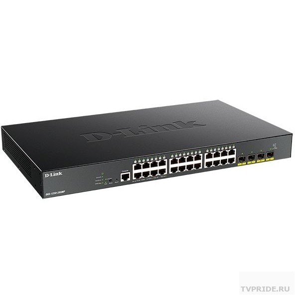 D-Link DGS-1250-28XMP/A1A Настраиваемый L2 коммутатор с 24 портами 10/100/1000Base-T и 4 портами 10GBase-X SFP 24 порта PoE 802.3af/at, PoE-бюджет 370 Вт