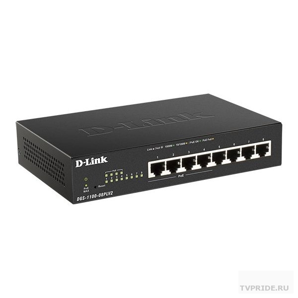 D-Link DGS-1100-08PLV2/A1A Настраиваемый L2 коммутатор с 8 портами 10/100/1000Base-T 4 порта PoE 802.3af/at, PoE-бюджет 80 Вт