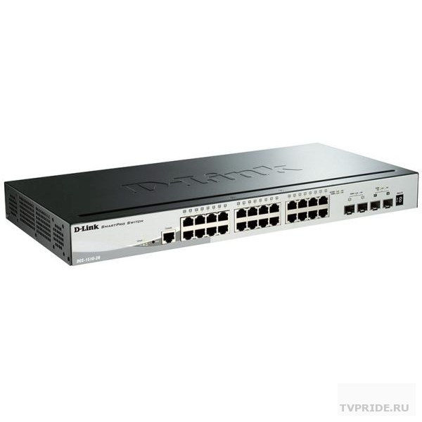 D-Link DGS-1520-28/A1A Управляемый L3 стекируемый коммутатор с 24 портами 10/100/1000Base-T, 2 портами 10GBase-T и 2 портами 10GBase-X SFP