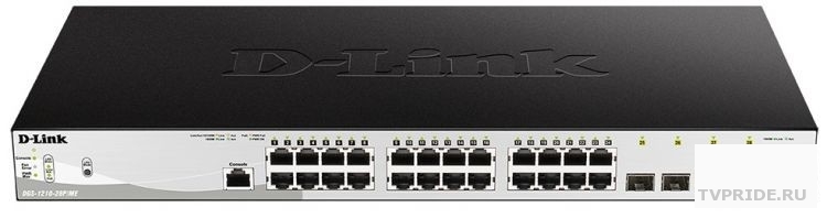 D-Link DGS-1210-28P/ME/B2A Управляемый L2 коммутатор с 24 портами 10/100/1000Base-T и 4 портами 1000Base-X SFP 24 порта PoE 802.3af/at, PoE-бюджет 193 Вт