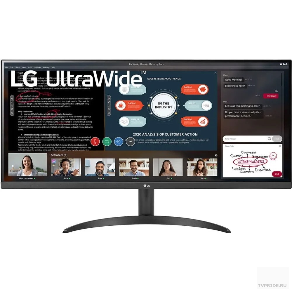 LG 34" 34WP500-B UltraWide черный IPS 2560x1080 75Hz 5ms 219 матовая 250cd 178/178 2xHDMI 34WP500-B.ARUZ