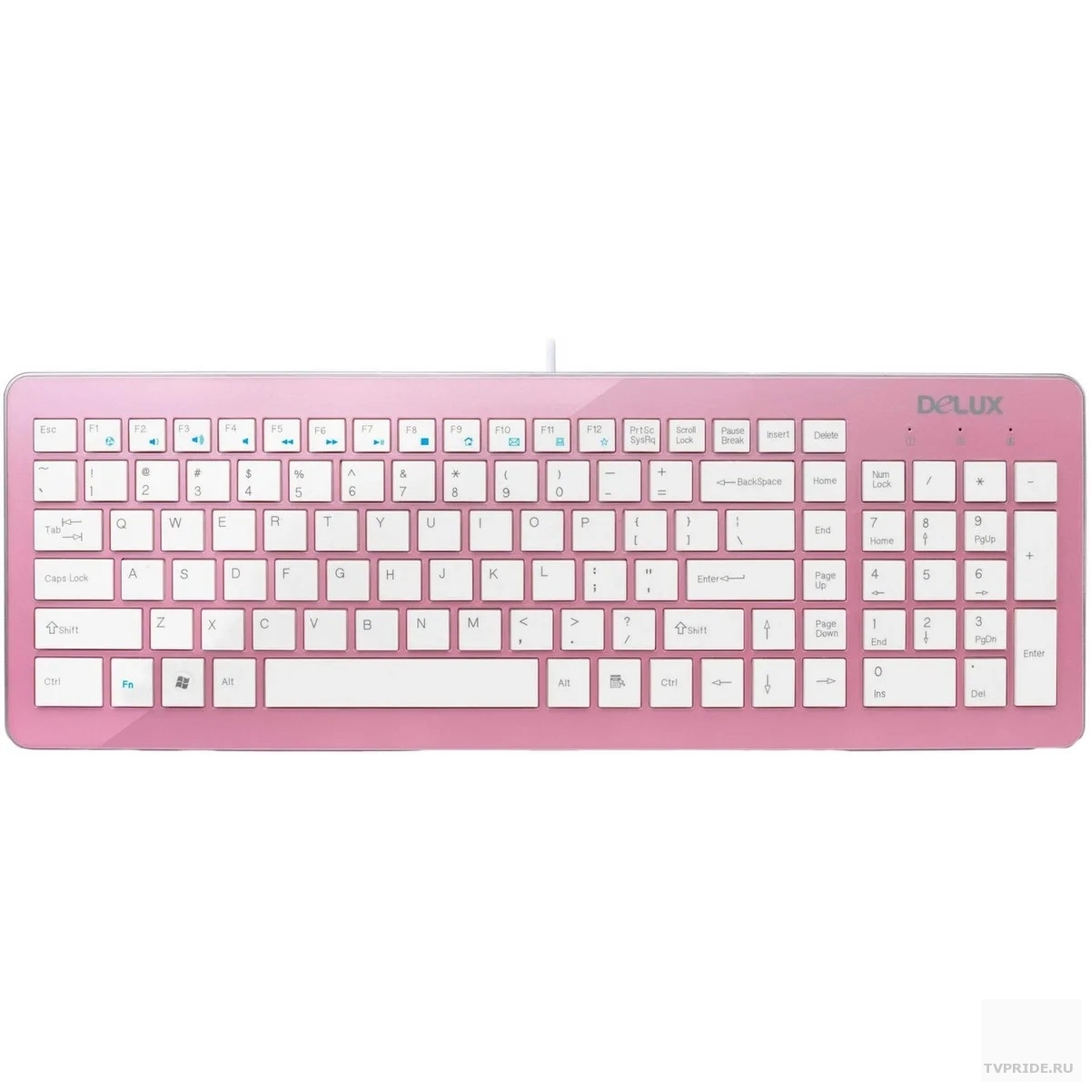 Клавиатура DELUX "K1500" Ultra-Slim, ММ, USB розово-белая