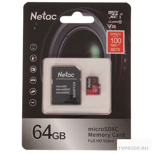 Micro SecureDigital 64GB Netac microSDXC Class10 NT02P500PRO-064G-R P500 Extreme Pro  adapter