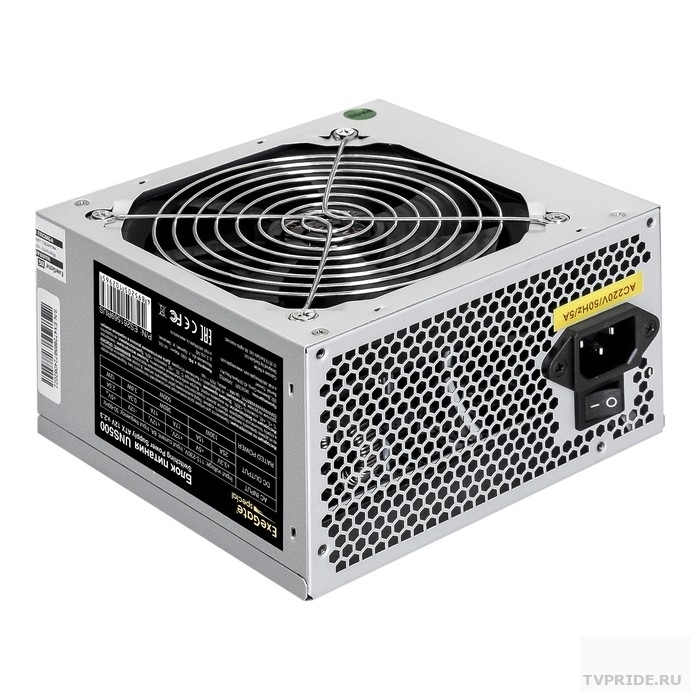 Exegate ES261569RUS-PC Блок питания 500W ExeGate UNS500 ATX, PC, 12cm fan, 24pin, 4pin, PCIe, 3xSATA, 2xIDE, кабель 220V в комплекте