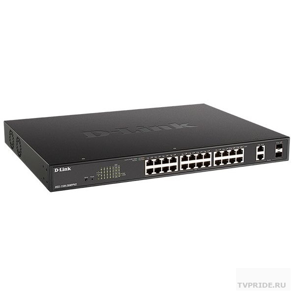 D-Link DGS-1100-26MPPV2/A3A Настраиваемый L2 коммутатор с 24 портами 10/100/1000Base-T и 2 комбо-портами 1000Base-T/SFP порты 1-24 PoE 802.3af/at, порты 21-24 PoE 802.3bt, PoE-бюджет 525 Вт