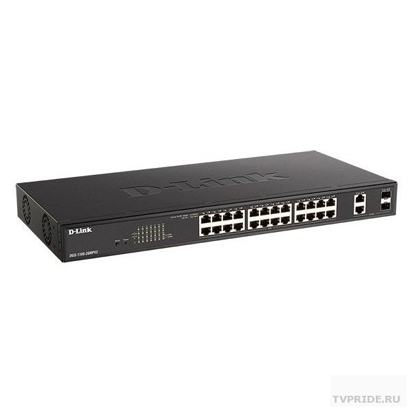 D-Link DGS-1100-26MPV2/A3A Настраиваемый L2 коммутатор с 24 портами 10/100/1000Base-T и 2 комбо-портами 1000Base-T/SFP 24 порта PoE 802.3af/at, PoE-бюджет 370 Вт