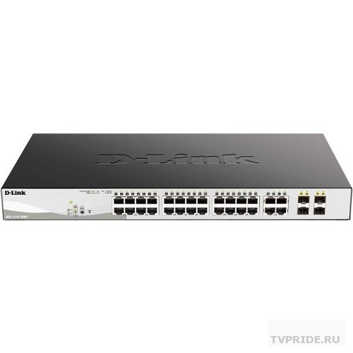 D-Link DGS-1210-28MP/F4A Настраиваемый L2 коммутатор с 24 портами 10/100/1000Base-T и 4 комбо-портами 100/1000Base-T/SFP 24 порта PoE 802.3af/at, PoE-бюджет 370 Вт